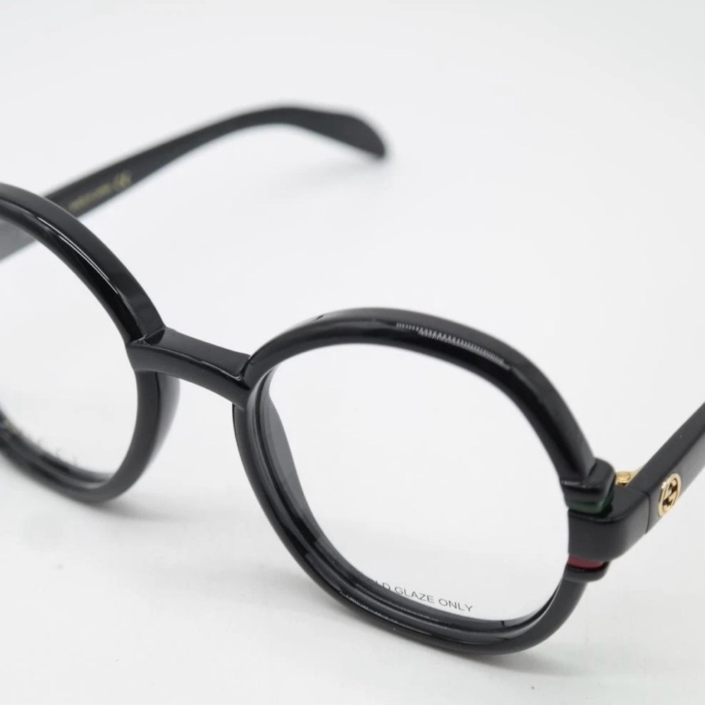 Gucci Authentic Black Round Women’s Eyeglasses with Signature Stripe Accent